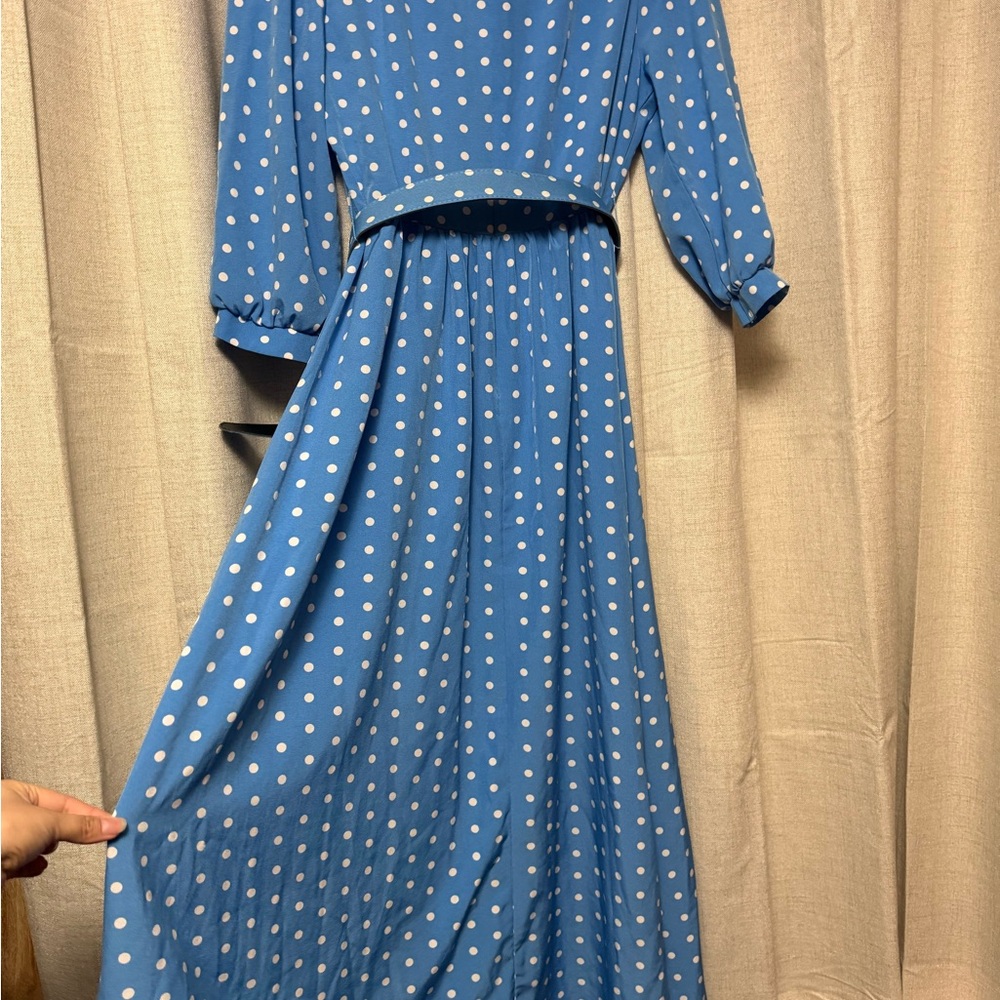 SHEIN Blue Polka Dot Dress with Belt - Picture 6 of 9